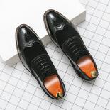 New Block Shoes Men Pu Spliced Mixed Color Carved Lace Up Business Dress Shoes Comfortable Classic Large Sizes 38 48 Men