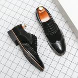New Block Shoes Men Pu Spliced Mixed Color Carved Lace Up Business Dress Shoes Comfortable Classic Large Sizes 38 48 Men