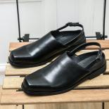 Black Loafers For Men Buckle Strap Square Toe Business Men Shoes Sandals Pu Leather Size 38 46 Free Shipping