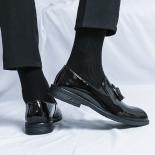 New Black Men Loafers Patent Leather Tassels Mens Formal Shoes Round Toe Lace Up Spring/autumn Business Mens Shoes