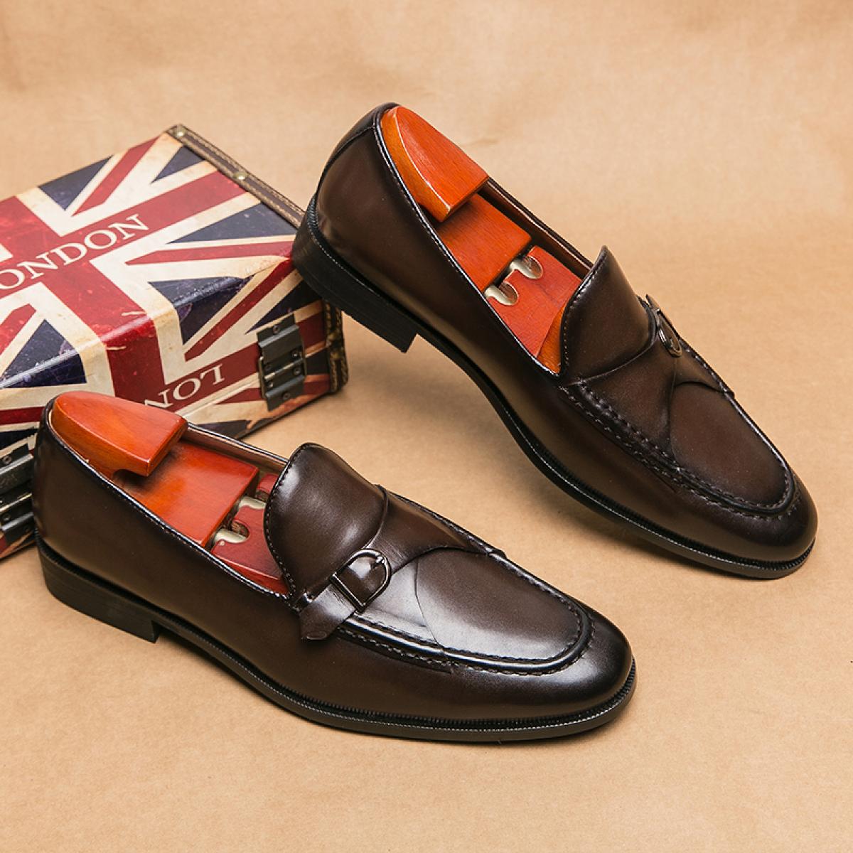 New Brown Loafers For Men Square Toe Slip On Mens Formal Shoes Business Handmade Size 38 46 Free Shipping