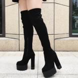14cm Super High Heels Overtheknee Boots Winter New Long Boots Flock Square Heel Stovepipe Stretch High Tube Boots Womens