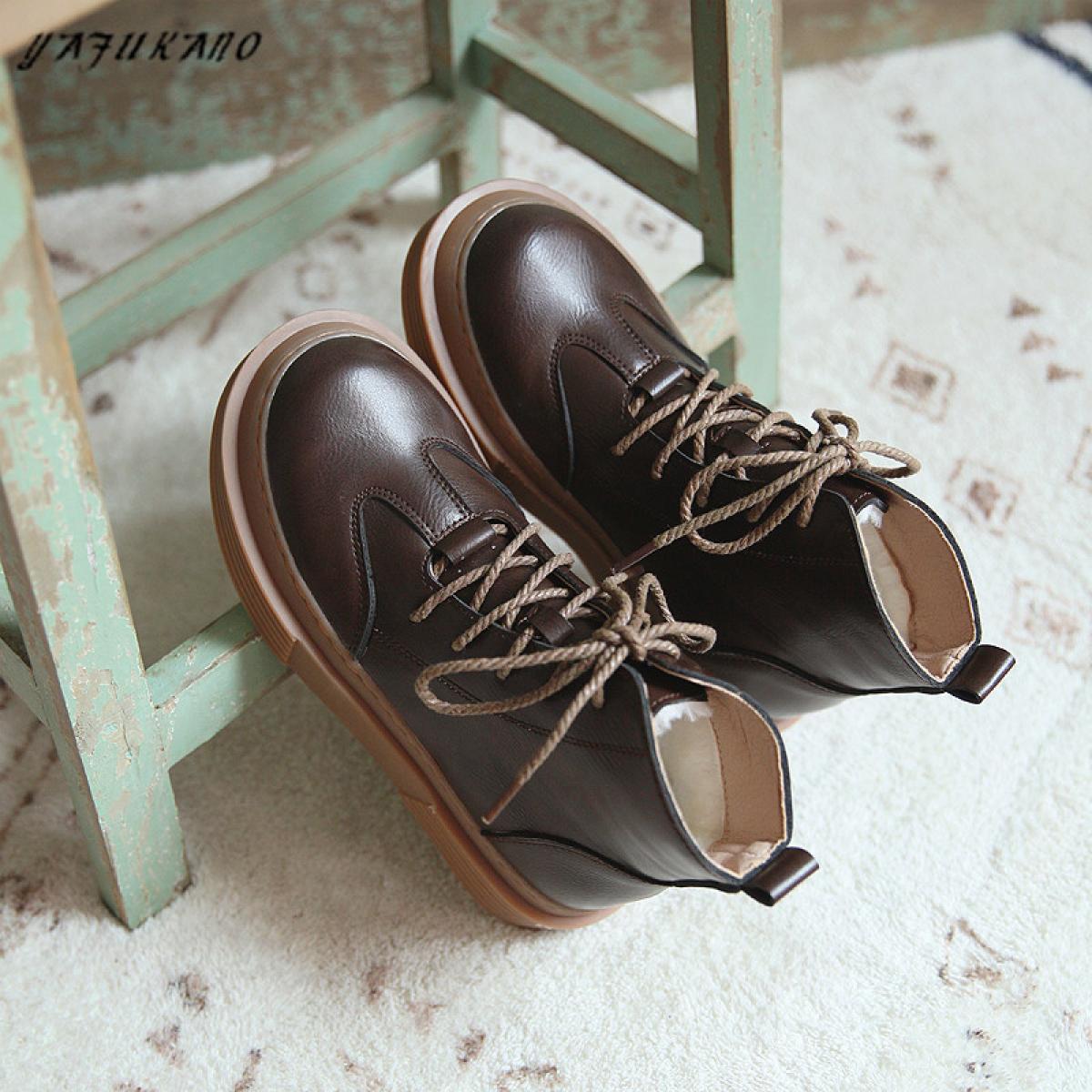 Literary Retro Women Boots Original Handmade Comfort Short Boots British Style Lace Up Women Boots  Casual Ankle Boots  