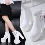 Europe And America  White Super Highheel Short Boots Muffin Thicksoled Womens Ankle Boots Catwalk Square Heel Women Boot