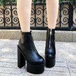 14 Cm Fashion Black Thick Heel Short Boots Spring Autumn Soft Leather Platform Boots Womens Dress Party Ankle Boots High