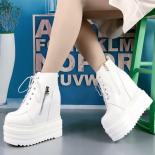 14cm Laceup Increase Within Women Boots British Wind Thick Bottom Knight Boots Fashion Short Boots Wedges Women's Ankle 