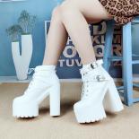 Winter Women's Boots Square Heel Ankle Boots Laceup Plus Velvet Women Boots  Muffin Thicksoled Short Boots High Heels  W