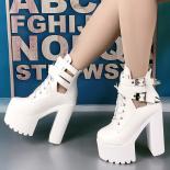 14cm White Super Highheel Short Boots Square Heel Waterproof Platform Women's Shoes Catwalk Women Boots Fashion Ankle Bo
