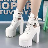 14cm White Super Highheel Short Boots Square Heel Waterproof Platform Women's Shoes Catwalk Women Boots Fashion Ankle Bo