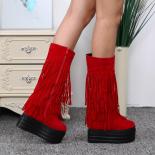 2022 Winter New Middle Tube Boots 13cm Ultra High Heel Women Boots Thick Bottom Inside Increased Wedges Fringe Womens Bo
