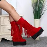 2022 Winter New Middle Tube Boots 13cm Ultra High Heel Women Boots Thick Bottom Inside Increased Wedges Fringe Womens Bo