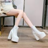 Nightclub Show Party Ankle Boots Square Heel Women Boots 15cm  Platform White Super High Heels Handsome Motorcycle Boots