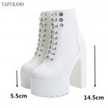 Nightclub Show Party Ankle Boots Square Heel Women Boots 15cm  Platform White Super High Heels Handsome Motorcycle Boots