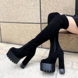 Over The Knee Long Boots Suede 14cm High Heel Womens Boots Waterproof Platform Square Heel High Tube Boots  Stretch Boot
