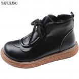 Retro  Martin Boots British Thicksoled Bighead Leather Shoes Plus Velvet Round Toe Short Boots Mori Girl Ankle Boots  Wo
