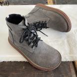 Faux Suede Vintage Warm Women's Short Boots Big Head Shoes Handmade Round Toe Thick Soled Mori Girl Literary Casual Ankl