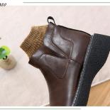 Wool Socks Short Boots Women Literary Retro British Style Small Leather Shoes Thick Soled Non Slip Casual Big Head Women