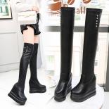 Thick Bottom Within Increase Long Boots 13cm Wedges Overtheknee Boots Personality Rivet Stretch High Boots  Women's Boot