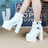 14cm Square Heel High Heels Short Boots Laceup Women Boots Muffin Thick Bottom Super High Heel Womens Boots  Ankle Boots