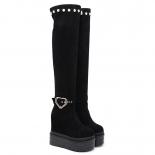 Over The Knee Boots Lady 2023 New 13cm Wedges Increase Within Long Boots Thin Legs Stretch Womens Boots  Elegant High Bo