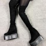 Long Boots  New Super High Heel Women's Boots 13cm Wedges High Tube Boots Thick Sole Within Increased Overtheknee Boots 