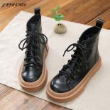 Literary Retro Women Boots Mori Girl Hightop Laceup Thicksoled Ankle Boots Softsoled Handstitched Comfortable Women Boot
