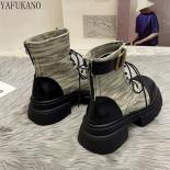 Retro Short Boots 2023 Fashion Was Slim Thick Sole Increase In Height Handsome Motorcycle Boots Platform Back Zipper Wom