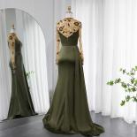 Sharon Said Luxury Dubai Olive Green Mermaid Evening Dress For Women Wedding Elegant Long Sleeve Muslim Formal Party Gow