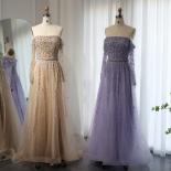 Sharon Said Luxury Dubai Nude Evening Dress 2023 Elegant Off Shoulder Long Sleeves Arabic Lilac Women Wedding Pary Gowns