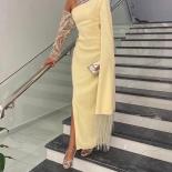 Women Yellow Evening Dresses Simple Single One Shoulder Tassel Can Be Customized Formal Occasion 2023 Saudi Arabia