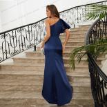 Blue Evening Gowns Ruffles One Shoulder Sleeve Women's Elegant Mermaid Prom Dresses Satin Formal Party Fashion Celebrity