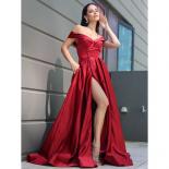 Wine Red Off Shoulder Evening Dresses A Line Lady  Side Slit Satin Sleeveless Prom Gowns Wedding Party Welcome Dress Rob