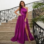 Fuchsia Simple Evening Dresses Elegant Ladies Fashion Sleeveless One Shoulder A Line Formal Party Side Slit Fashion 2023