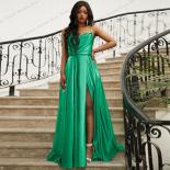 Green Evening Gowns A Line Satin With Pocket Thin Women  Off Shoulder Side Split 2023 Robe De Soirée Femme Backless Ves