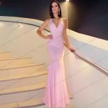 Pink Mermaid Evening Dresses  Sleeveless V Neck Shoulder Belt Formal Beach Prom Party Simple Pleated Satin Gowns 2023 Ro