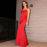 Simple Red Evening Dresses Mermaid Satin Slim Strap Sleeveless Formal Party Fashion Celebrity Back To School Prom Gowns 