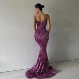 Deep Purple Sequins Long Evening Dressees 2023 Dubai Women's Mermaid Prom Formal Party Gowns Wedding Party Slim Shoulder