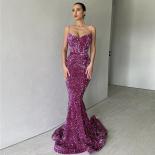 Deep Purple Sequins Long Evening Dressees 2023 Dubai Women's Mermaid Prom Formal Party Gowns Wedding Party Slim Shoulder
