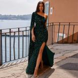 One Shoulder Long Sleeve Sequin Evening Dresses Mermaid Green Side Slit Glitter Formal Party Gowns 2023 Dubai Arab Vesti