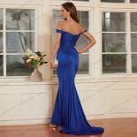 2023 Blue Mermaid Evening Gowns Satin Formal Beach Party Women's Elegant Off Shoulder Sweetheart Side Split Prom Dresses