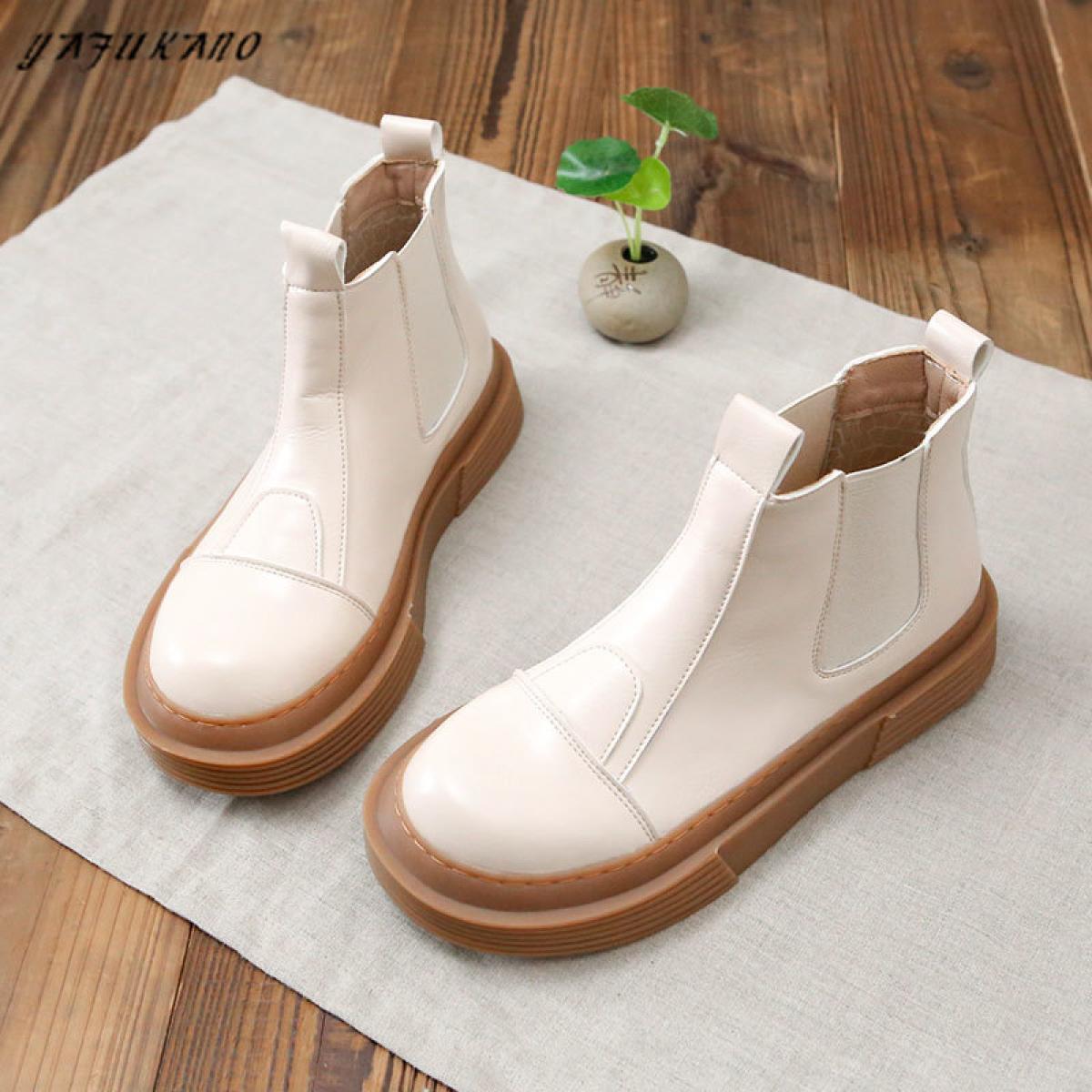 Retro British Style Small Leather Boots Thick Bottom College Chelsea Boots Student Short Boots Casual Women Boots Mori L