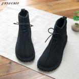 Mori Retro Literary Short Boots Autumn Winter Warm Woolen Mouth Soft Bottom Casual Ankle Boots Original Handmade Women B
