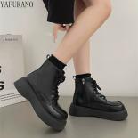 Black Popular Retro Short Boots British Style Thick Soled Platform Women Ankle Boots Lace Up Increase In Height Casual B