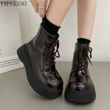 Black Popular Retro Short Boots British Style Thick Soled Platform Women Ankle Boots Lace Up Increase In Height Casual B
