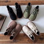 Literary Mori Short Tube Womens Boots Retro Big Toe Shoes Front Lace Up Casual Booties Handmade Suede Soft Sole Warm Ank