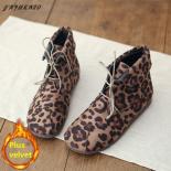 Mori Girl Retro Literary Short Boots Leopard Pattern Laceup Softsoled Student Women's Women Boots Casual Flat Ankle Boot
