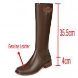 Autumn Winter Women Knee High Boots Fashion Buckle Low Heels Genuine Leather Shoes Woman Outdoor Casual Popular Newest  