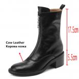 Women Genuine Leather Ankle Boots Autumn Winter Classic Round Toe Thick Heels Leisure Casual Outdoor Shoes Woman Basic