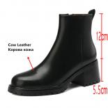 2024 Women Ankle Boots Chelsea Winter Newest Genuine Leather Thick High Heels Working Leisure Shoes Woman Size 34 40