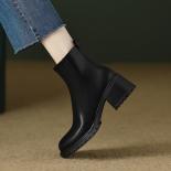 2024 Women Ankle Boots Chelsea Winter Newest Genuine Leather Thick High Heels Working Leisure Shoes Woman Size 34 40